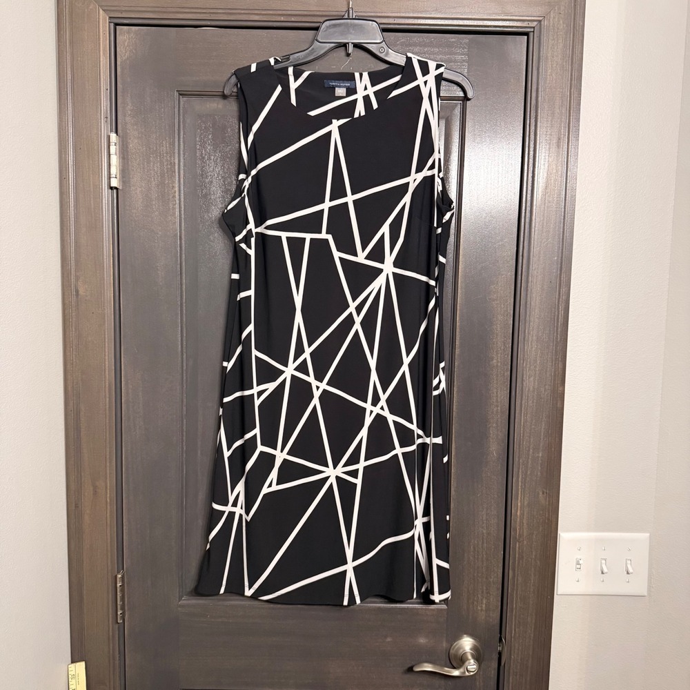 Tommy‎ Hilfiger Womens Geometric Print Sleeveless Sheath Dress Black White Sz 12